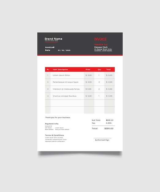 Invoice template design in abstract style