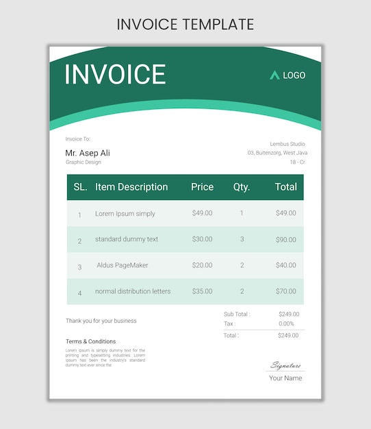 invoice template design in abstract