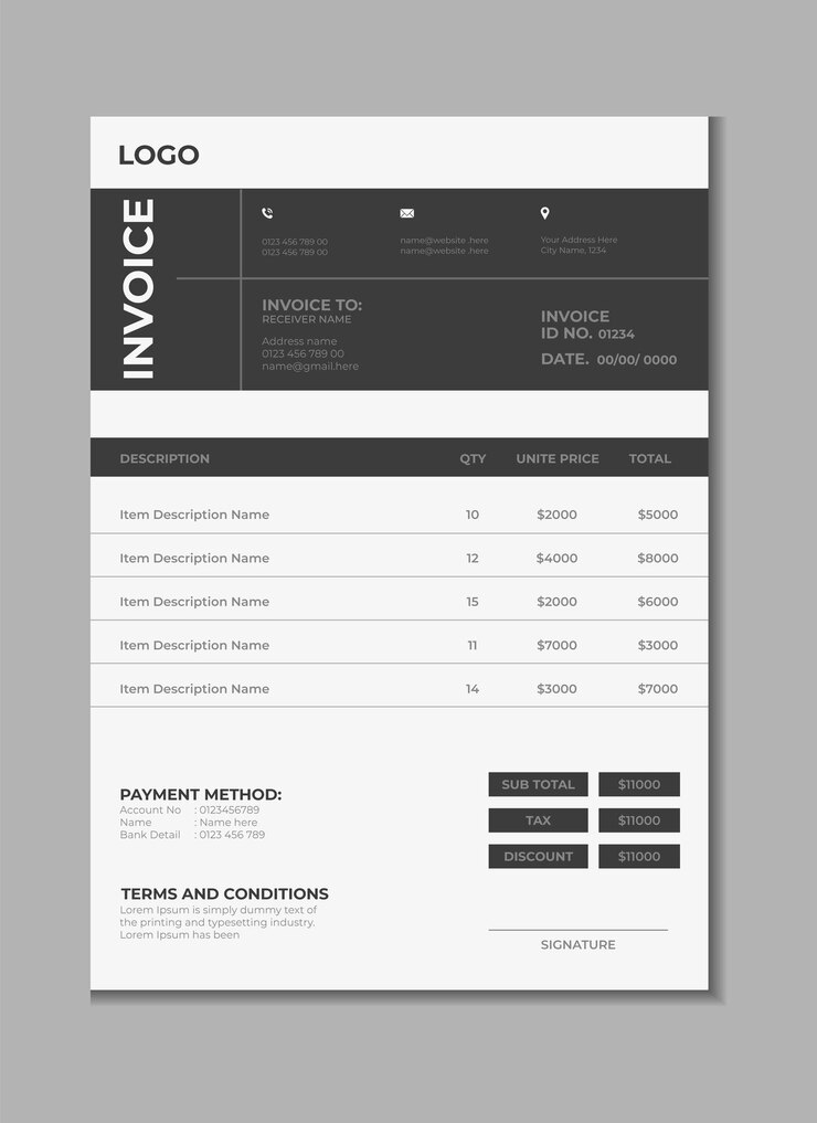 Vector invoice template design billing cash voucher money receipt cash memo layout design with mockup