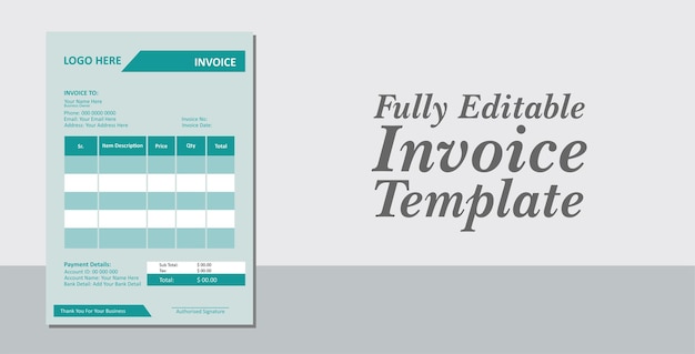 Invoice template fully editable easy to usa