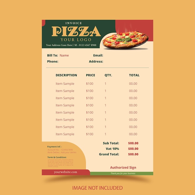 Invoice template Italian food with pizza