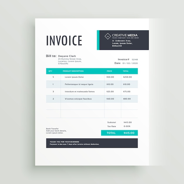 invoice vector template design in blue theme