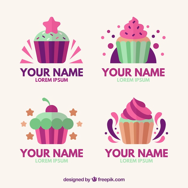 Inzameling van kleurrijke cupcake logos