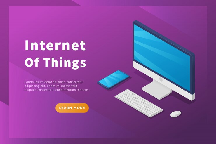 Vector iot internet of things concept with computer smartphone gadget connected