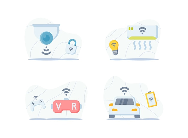 Vector iot internet van dingen technologie eenvoudig pictogram set concept met 4 variaties vectorillustratie