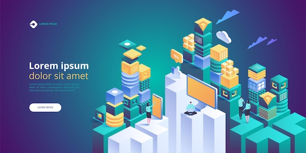 Iot isometric banner. internet of things.
