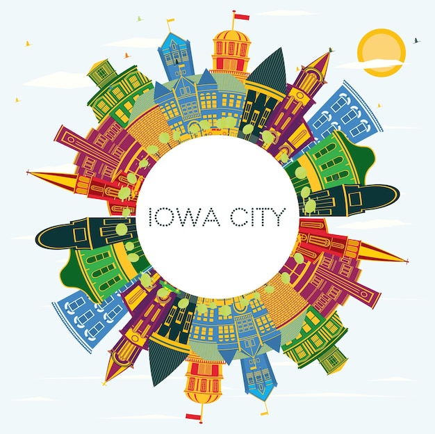 Iowa City Skyline met kleur gebouwen blauwe lucht en kopie ruimte