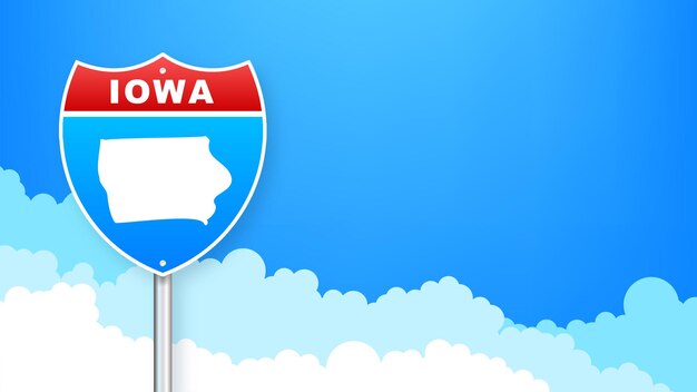 Vector iowa kaart op verkeersbord. welkom in de staat iowa. vector illustratie.