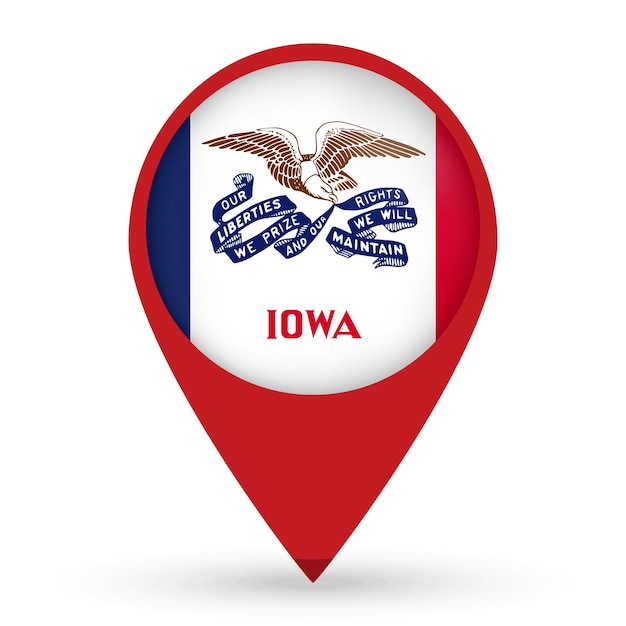 Iowa state map pointer with shadow on white background vector illustration