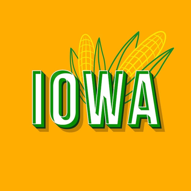 Iowa vintage 3d vector lettering. retro bold font, typeface. pop art stylized text. old school style letters. 90s, 80s poster, banner, t shirt typography design. honey color background with corn