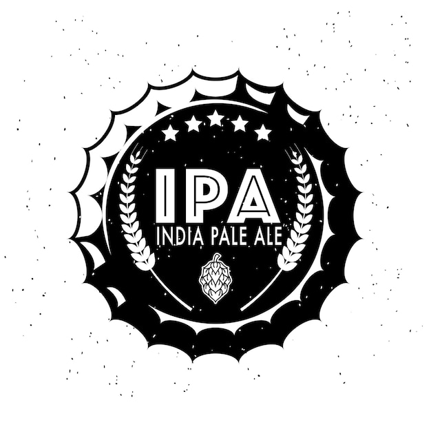 Логотип крафтового пива IPA Vintage с пшеничным колосом и надписью на крышке бутылки на белом фоне