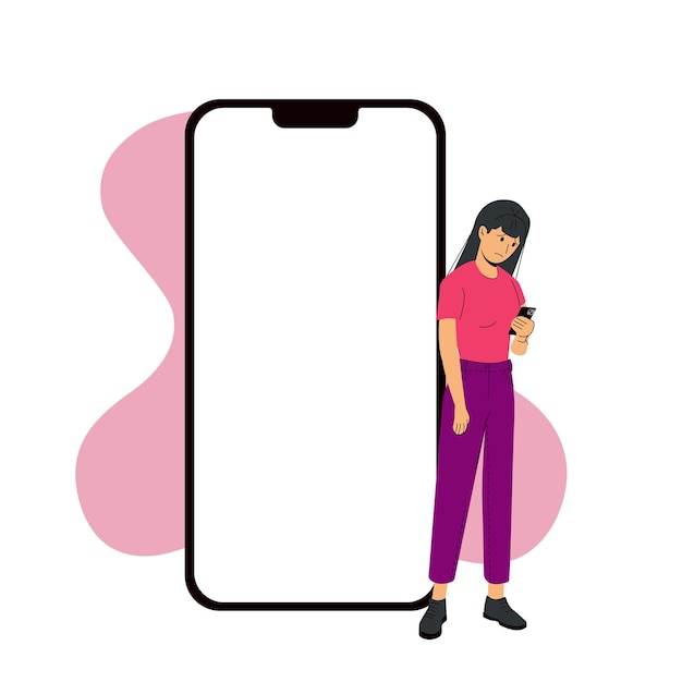 Iphone 14 pro-schermsjabloon naast een trieste vrouw Vector modern