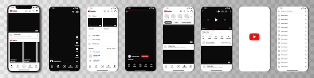 Vector iphone met verschillende youtube-frames met schaduw youtube-app-interfaceframes