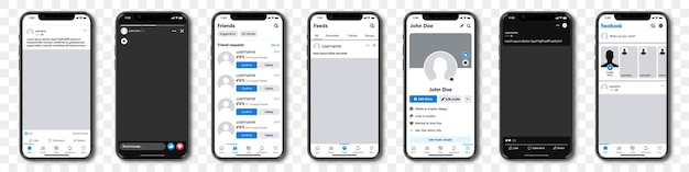 画面FacebookインターフェイステンプレートにFacebookアプリのモックアップを搭載したiPhone