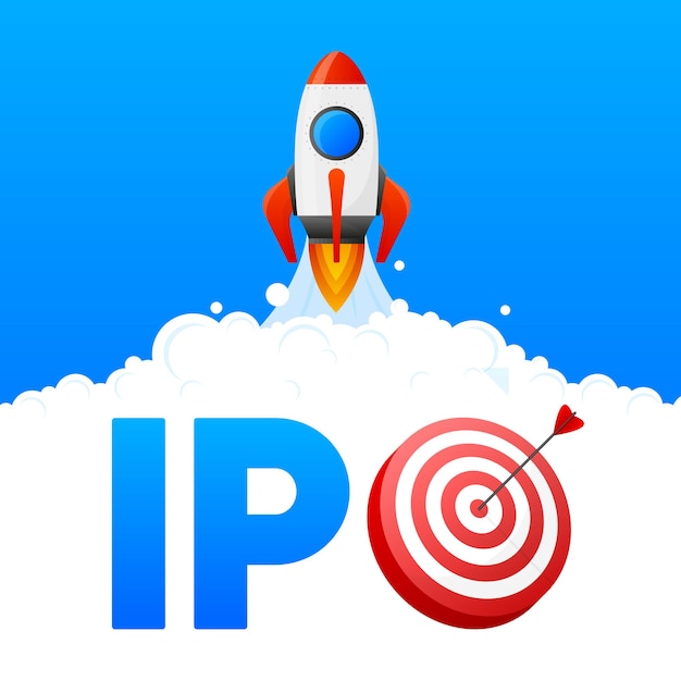 IPO concept IPO is Initial Public Offering Company go public in stock market Investment new stock businessman trader trading stock on IPO Vector illustration