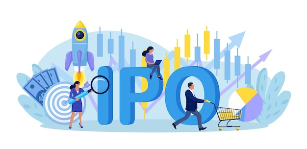 IPO Initial Public Offering Company go public in stock market Investment opportunity profit from new stock Businessman trader trading invests in market stock share Business growth Passive income