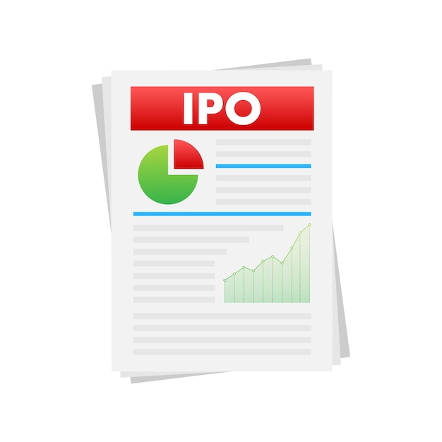 Concetto di offerta pubblica iniziale ipo in icone di investimento e strategia in stile piatto illustrazione vettoriale