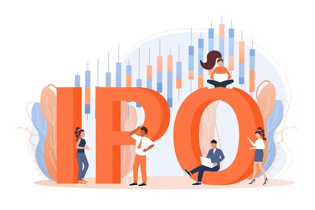 Vettore ipo offerta pubblica iniziale ipo in stile piatto illustrazione grafica vettoriale