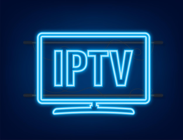 Значок Iptv, значок, логотип. Неоновая иконка. Векторная иллюстрация штока