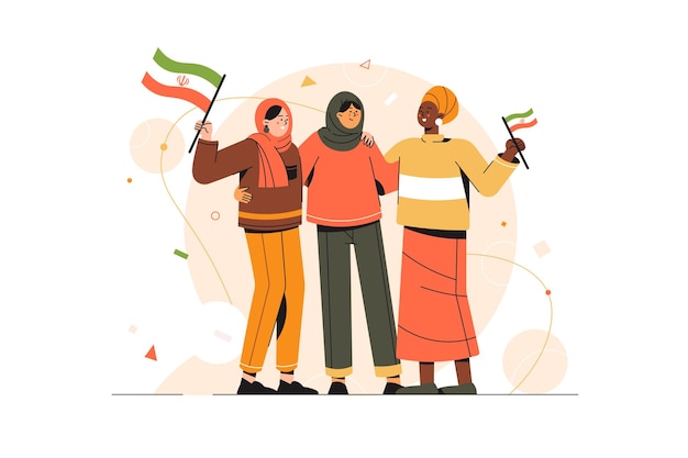 Iraanse vlag met vrouwen vectorillustratie. Banner voor demonstratie in Iran, Iraanse vrouwen protesteren