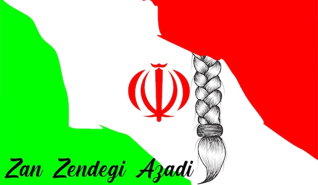 Vector iraanse vrouwen protesteren tegen spandoek. zan zendegi azadi, iraanse vlag