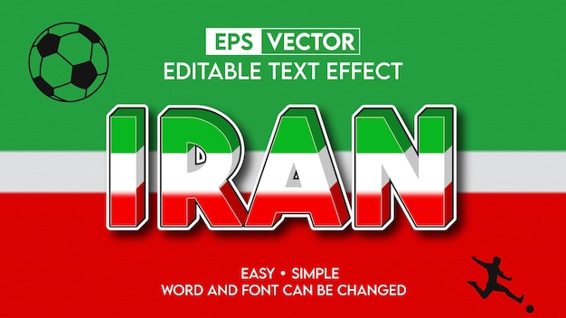 Iran 3d-teksteffect met typografie bewerkbare tekstsjabloon met vlag van Iran