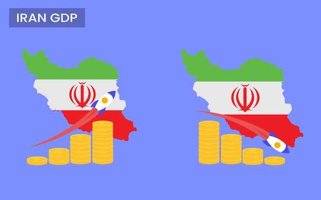 Iran country gdp increase and decrease gross domestic product concept