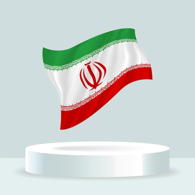イランの旗スタンドに表示された旗の3Dレンダリングモダンなパステルカラーで旗を振る