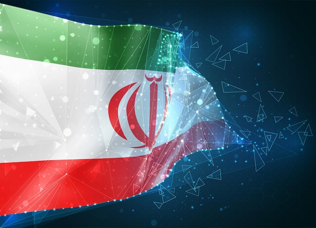 Iran,  flag, virtual abstract 3d object from triangular polygons on a blue background