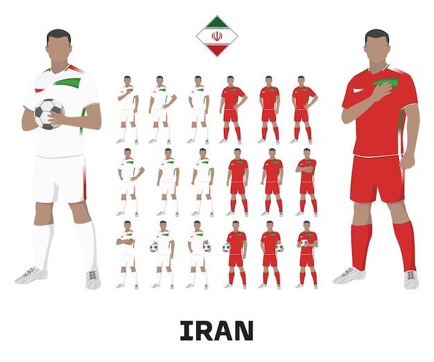 Vettore maglia della squadra di calcio dell'iran, prima maglia e maglia da trasferta