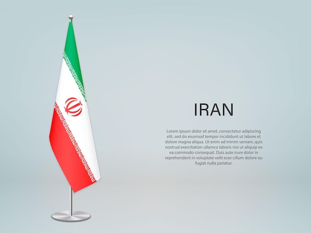 Vector iran hanging flag on stand template forconference banner