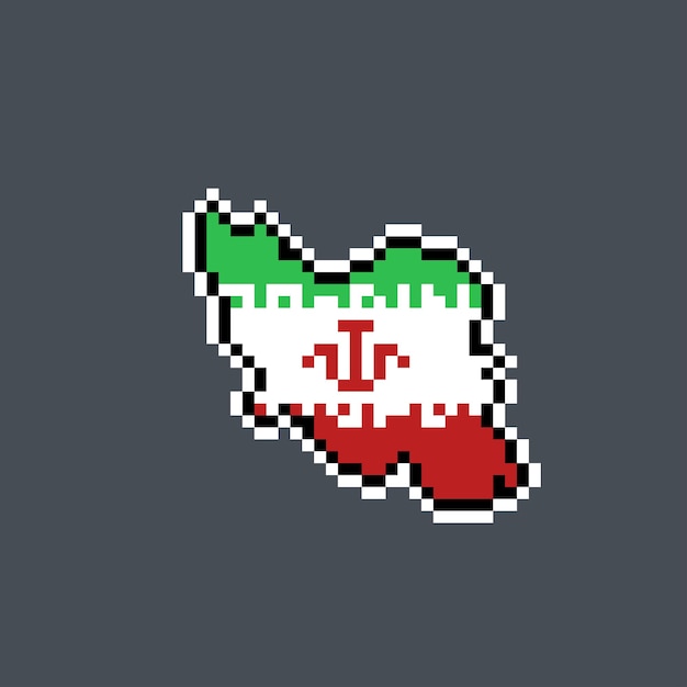 Iran-kaart met vlagtextuur in pixelkunststijl