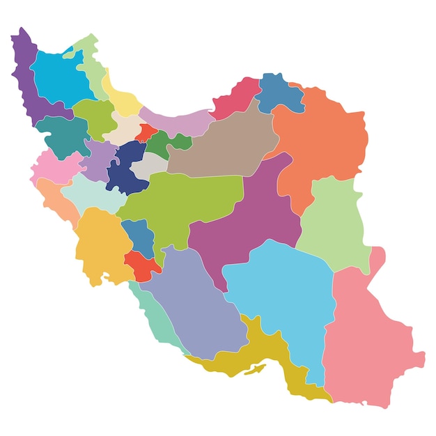 Vector iran kaart van iran in administratieve provincies in veelkleurige