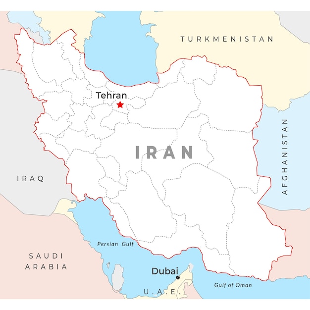 Iran map capital Tehran with national borders