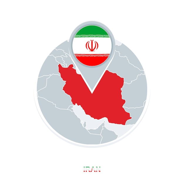 Iran map and flag vector map icon with highlighted Iran