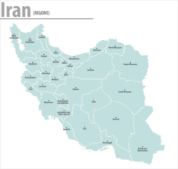 Illustrazione della mappa dell'iran mappa dettagliata dell'iran con i nomi delle regioni
