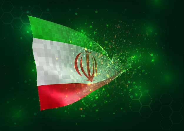 Вектор Иран на векторном 3d флаге на зеленом фоне с полигонами и номерами данных