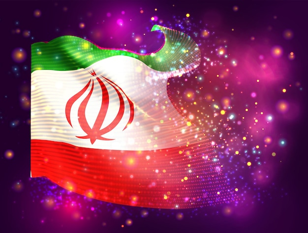 イランは照明とフレアとピンク紫の背景に 3 d フラグをベクトルします。