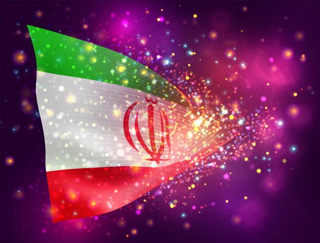 イランは照明とフレアとピンク紫の背景に 3 d フラグをベクトルします。
