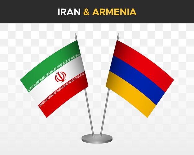 Iran vs Armenië Bureau vlaggen mockup geïsoleerde 3d vector illustratie tafel vlaggen