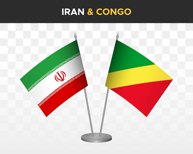 Iran vs congo desk flags mockup isolated 3d vector illustration table flags