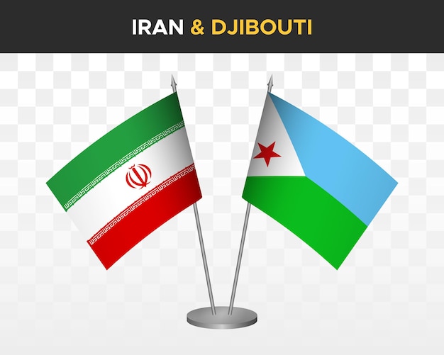 Iran vs djibouti desk flags mockup isolated 3d vector illustration table flags