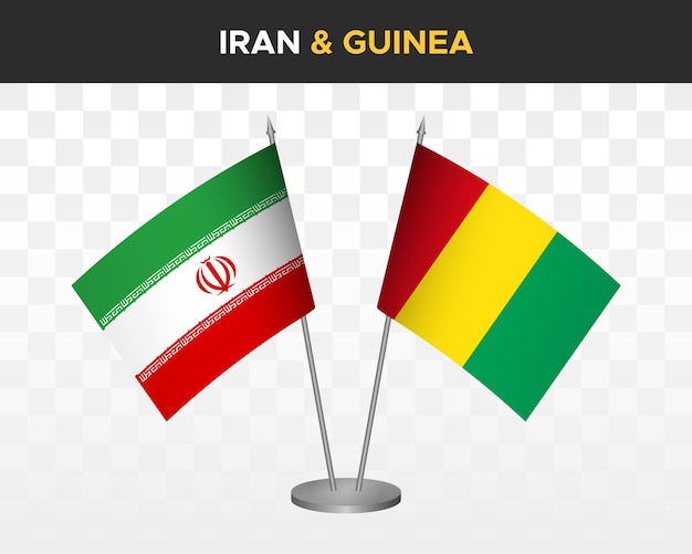 Iran vs guinea desk flags mockup isolated 3d vector illustration table flags