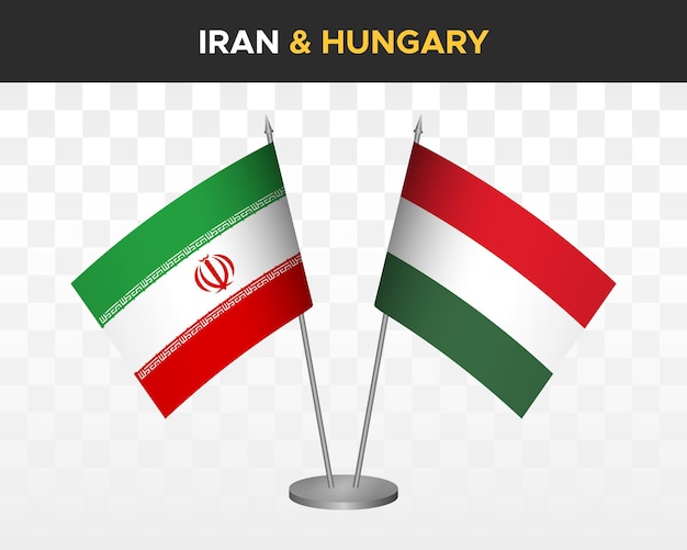 Iran vs Hongarije Bureau vlaggen mockup geïsoleerde 3d vector illustratie tafel vlaggen