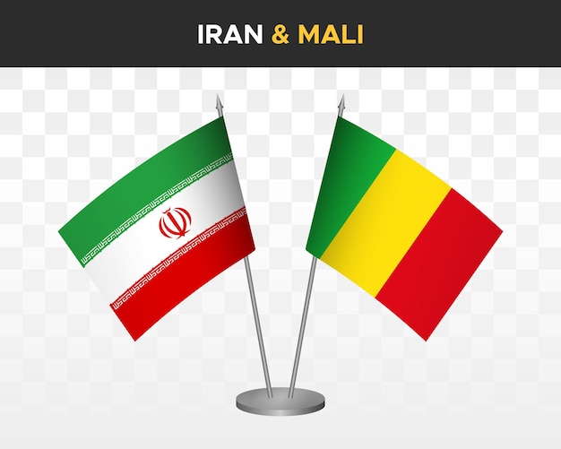イラン対マリ デスク フラグ モックアップ分離 3 d ベクトル イラスト テーブル フラグ