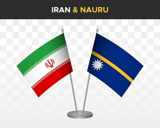 Bandiere da tavolo iran vs nauru mockup isolate 3d illustrazione vettoriale bandiere da tavolo