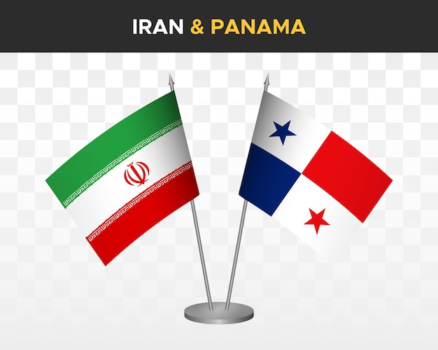 Bandiere da scrivania iran vs panama mockup isolate 3d illustrazione vettoriale bandiere da tavolo