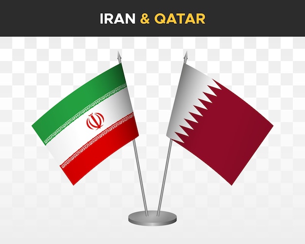 Bandiere da tavolo iran vs qatar mockup isolate 3d illustrazione vettoriale bandiere da tavolo