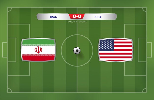 Iran vs USA 2022 match with scoreboard and stadium background