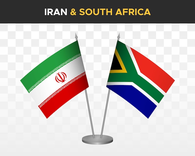 Iran vs Zuid-Afrika Bureau vlaggen mockup geïsoleerde 3d vector illustratie tafel vlaggen